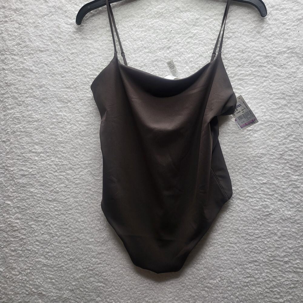 ATHLETA womens M brown spaghetti strap thong style bodysuit NWOT